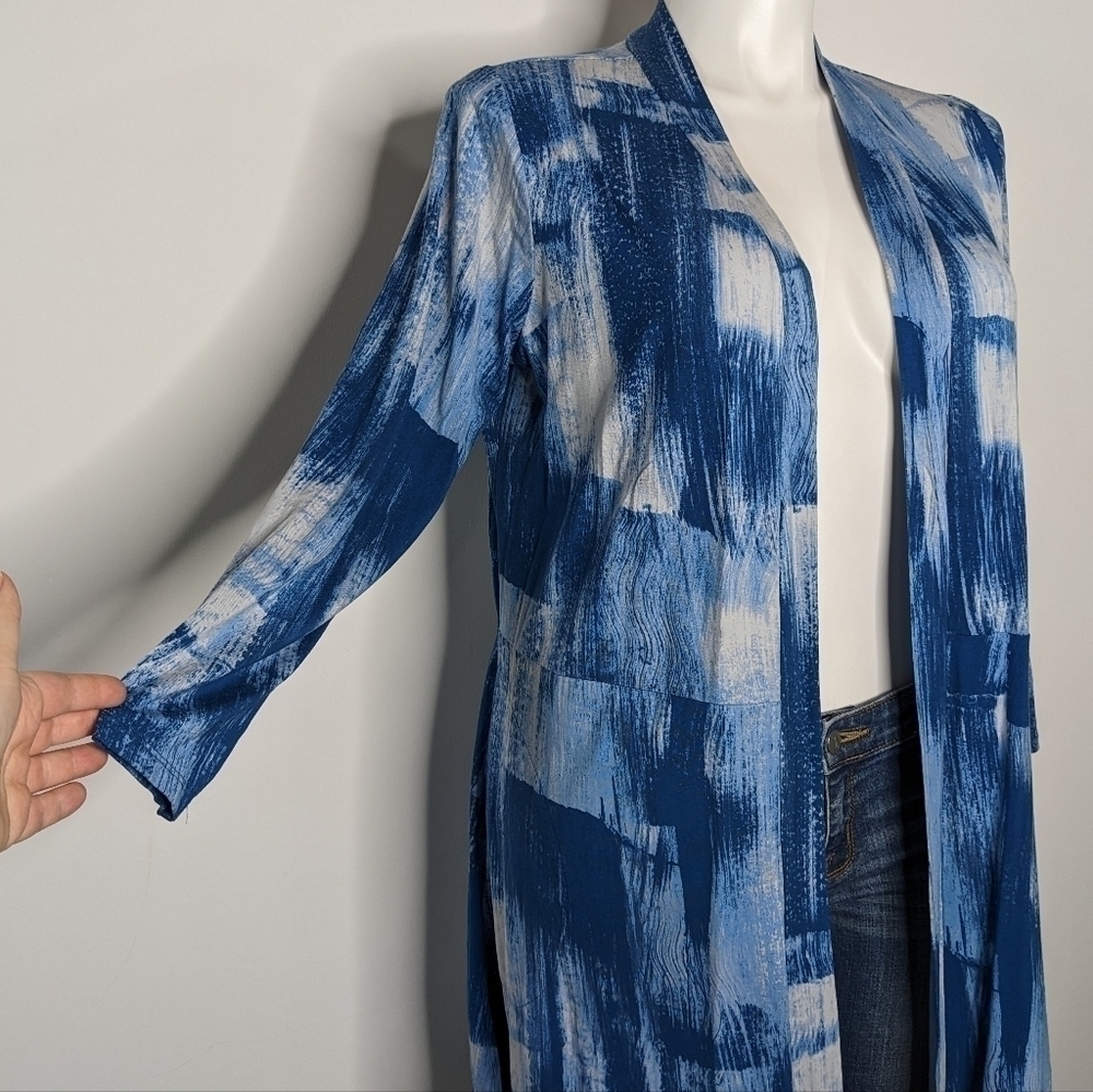 ✨3/$15 LOGO Lori Goldstein blue white lightweight open cardigan LP - Picture 4 of 8
